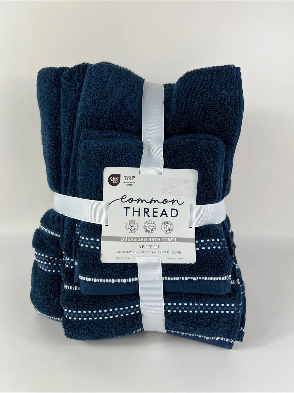 Common Thread Oversized Bath Towel Set Navy Soft Cotton Quick Dry 6 Pc Set NEW